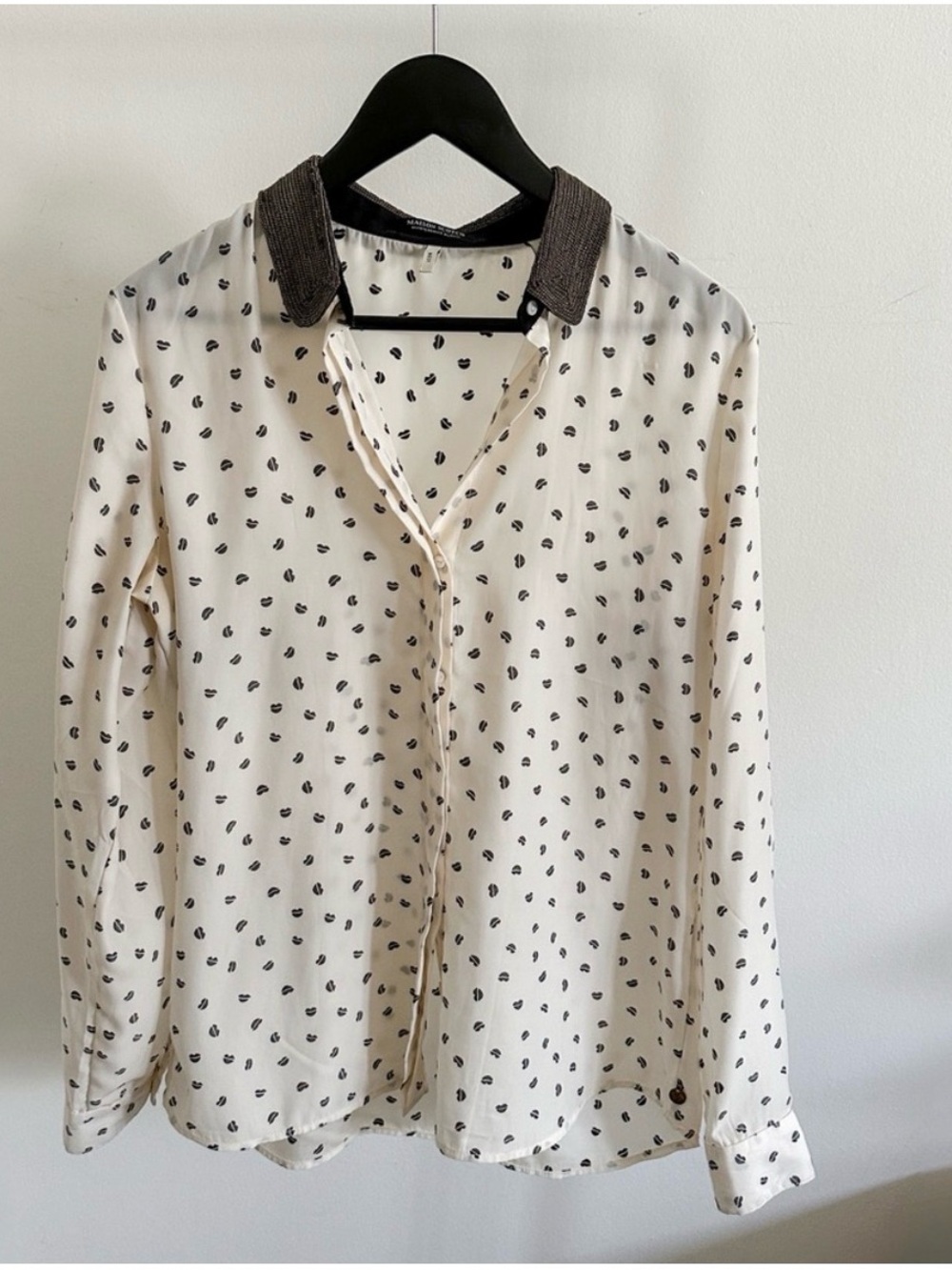 Maison Scotch Scotch & Soda Lip Print Blouse Beaded Collar Sz M